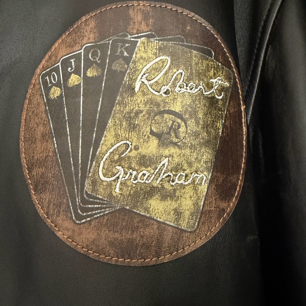 Robert Graham Black Leather Jacket with Card Design - Picture 3 of 4